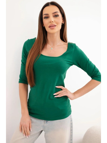 Тъмнозелена блуза с кръгло деколте