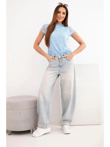 Дантелена блуза Kesi с къс ръкав в синьо