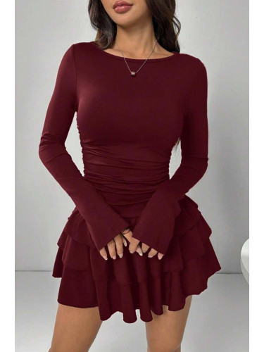 Многопластова мини рокля с цвят на едри боровинки