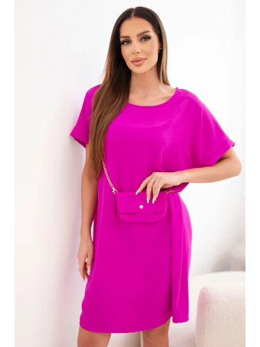 Лилава дамска рокля с чанта