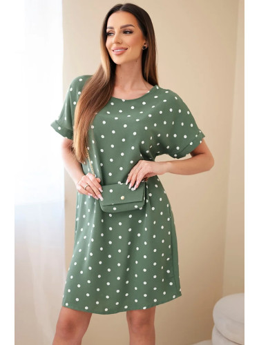 Дамска рокля Kesi с шарка на точки и каки чанта