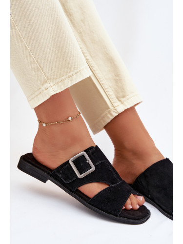 Дамски велурени джапанки с катарама Big Star