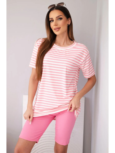 Дамски комплект с къс ръкав на райета