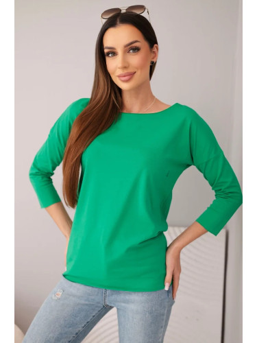 Дамска блуза с лодка деколте, зелена