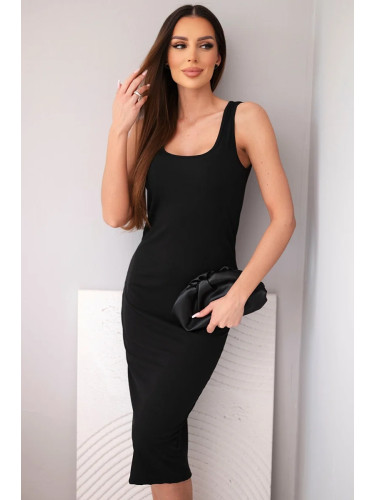 Италианска оребрена рокля с презрамки, черна