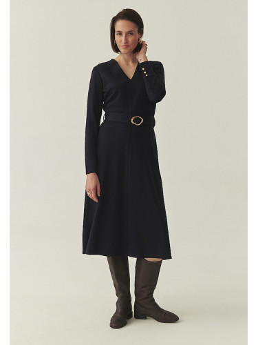 Тъмносина миди рокля с колан Bomi Tatuum