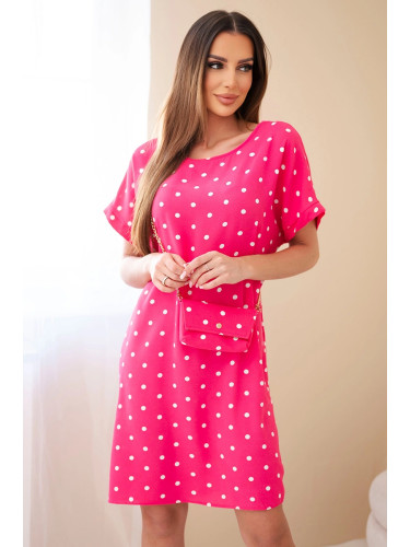 Рокля на точки в цвят фуксия с чанта
