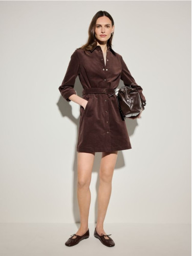 Mohito - Мини рокля от рипсено кадифе - тъмно кафяво