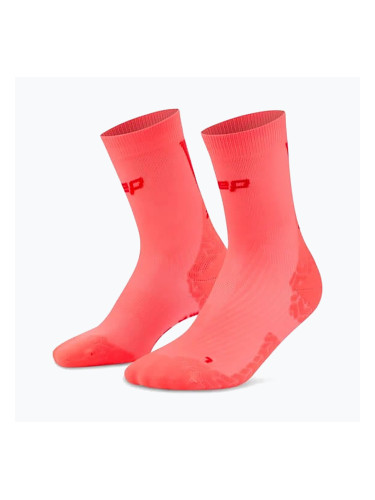 Дамски чорапи CEP Ultralight Mid Cut 4.0 neon coral/red