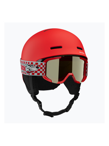 Детска скиорска каска Salomon Player Combo + Goggles XV Jr cherry tomato/red silver mirror