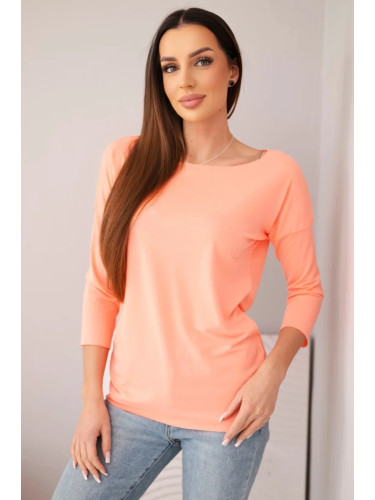 Дамска блуза с деколте тип лодка, цвят сьомга