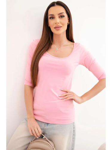 Дамска блуза с кръгло деколте, светло розова