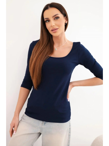 Дамска блуза с кръгло деколте, тъмносиня