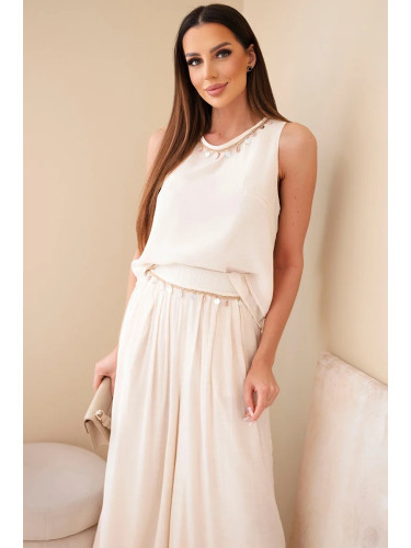 Дамски комплект Kesi от вискоза без ръкави с декоративна тапицерия