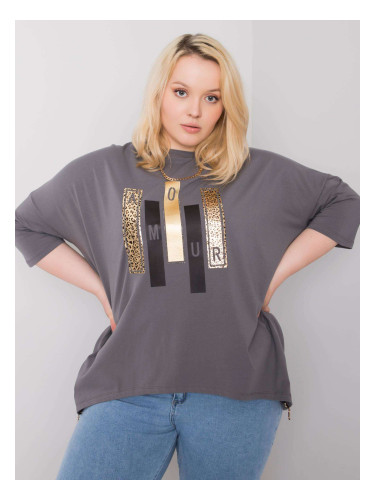 Тъмносива дамска блуза с щампа