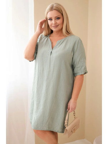 Рокля от вискоза с големи размери и къс ръкав