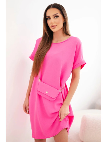 Дамска рокля с чанта на верижка, розова