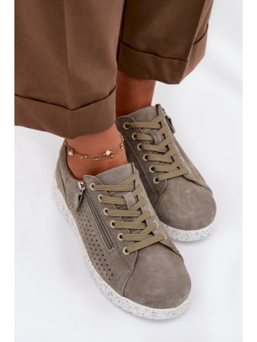 EVENTO Дамски велурени обувки с цип тъмнозелени Cemela