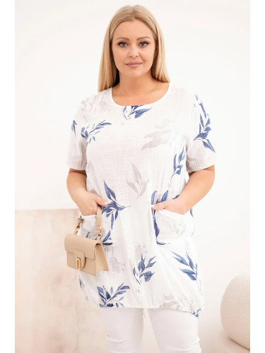 Памучен топ Kesi plus size с къси ръкави и връзки