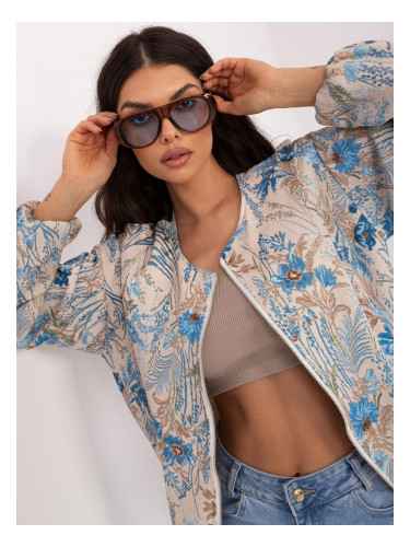 Синьо балонно яке с флорален мотив