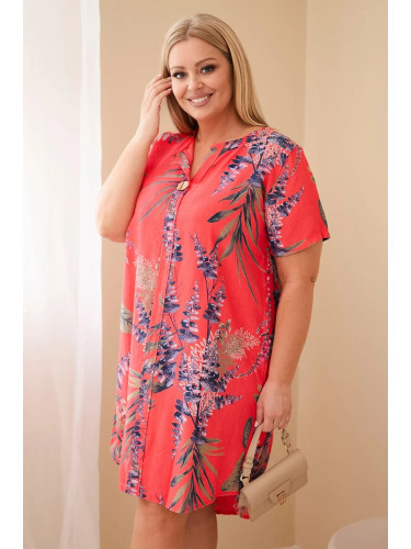 Дамска рокля Kesi Plus Size с къс ръкав, малинов цвят