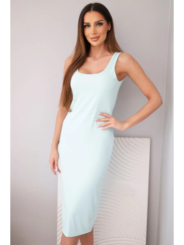 Дамска оребрена рокля с презрамки Kesi в цвят мента