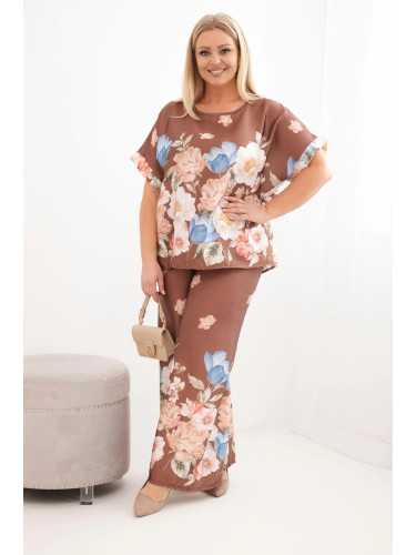 Комплект Kesi Plus Size с блуза и панталон, кафяв