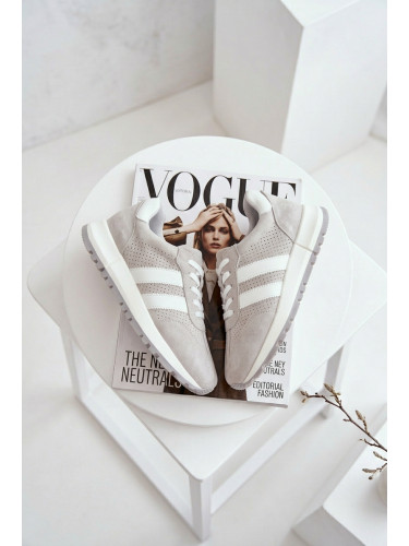 Дамски сиви маратонки от естествена кожа EVENTO