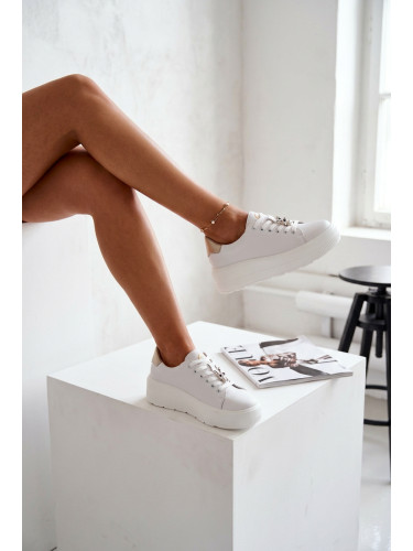 Дамски кожени маратонки на платформа с катарама Vinceza