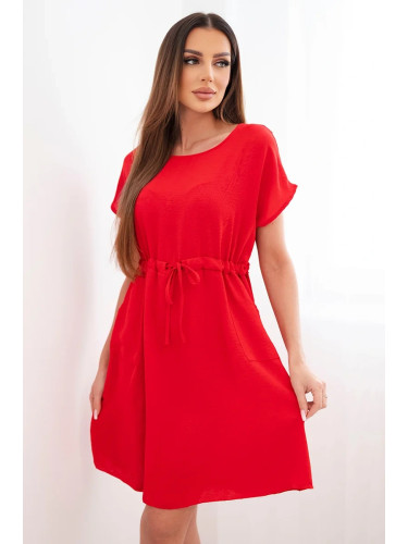 Дамска рокля Kesi с връзка на талията, червена