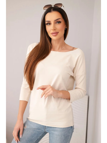 Дамска блуза с деколте тип „лодка“, светло бежово