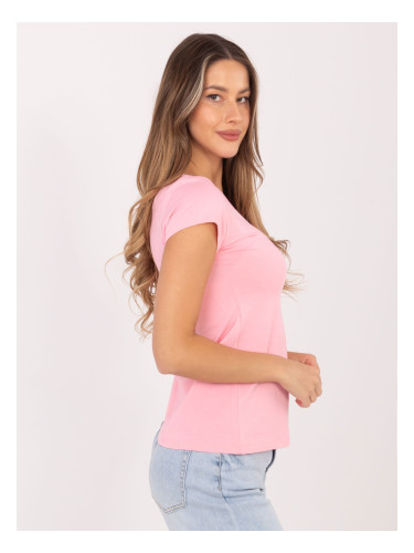 Светлорозова базова блуза с къс ръкав