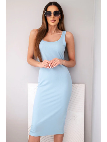 Дамска оребрена рокля с презрамки, синя