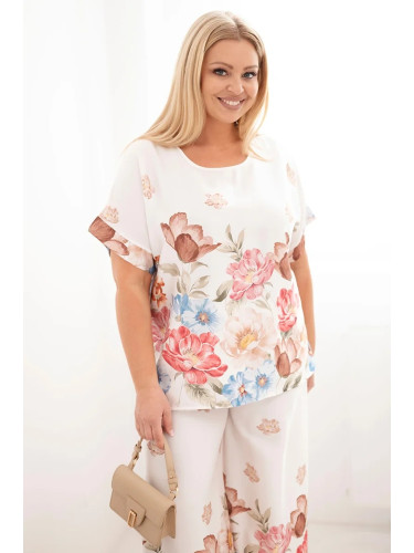 Дамски комплект Kesi за големи размери с геометричен модел, цвят фуксия