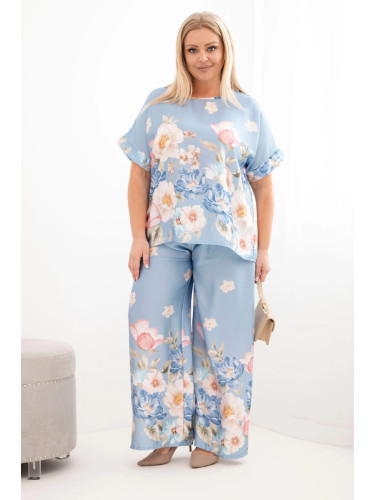 Дамски комплект plus size от Kesi Włoski с блуза и панталон с флорални мотиви