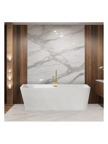 Вана ROMA 170x80 см, бял акрил, неръждаема рамка, преливник и златна тапа