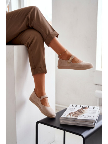 Кожени велурени балеринки с каишка Zazoo