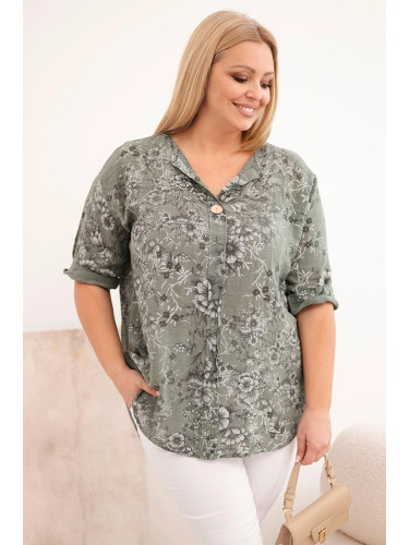 Блуза с голям размер с къс ръкав и декоративно копче