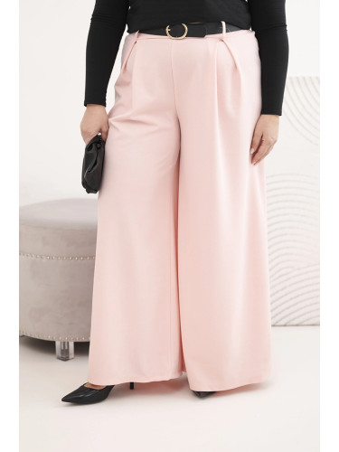 Дамски панталон с широки крачоли и колан, големи размери