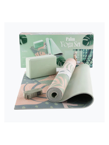 Комплект за йога Myga Palm Yoga Set mat + block + green strap