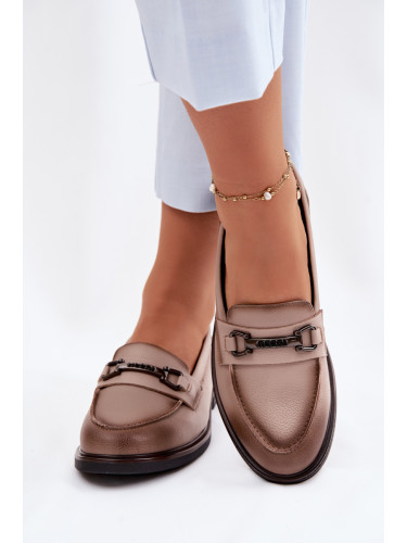 Дамски кожени мокасини Vinceza бежови