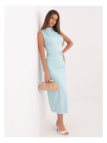 Рокля тип „калъф“ в ментово сиво с драперия