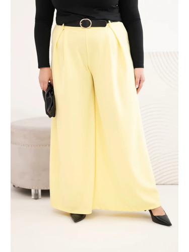Дамски широки панталони Kesi с колан, жълти