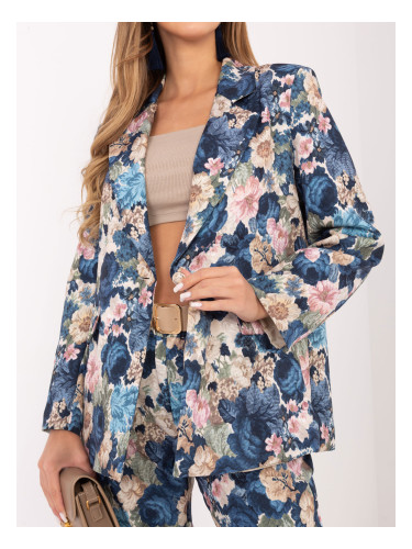 Дамско синьо сако с цветя