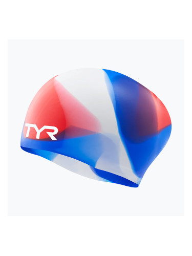 Шапка за плуване TYR Tiedye Long Hair Multicolour Jr red/white/blue