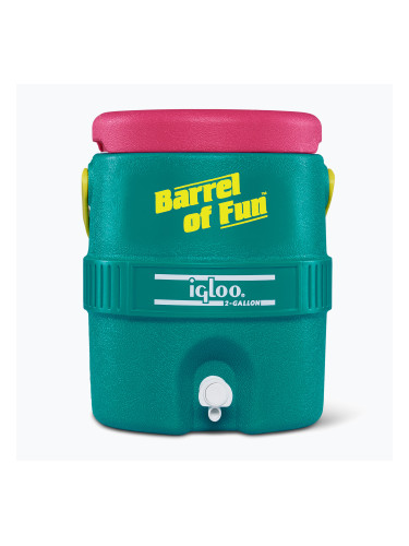 Резервоар за вода Igloo Retro Barrel Of Fun 2 Gallon 7,6 литра тъмен нефрит/синьо пурпурно/живописно жълто