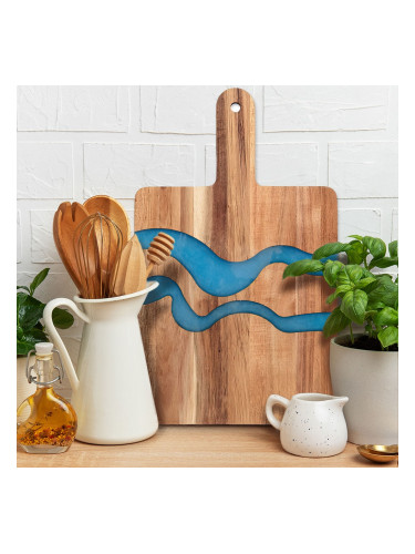Дъска за сервиране от акация с епоксидна смола и персонален надпис