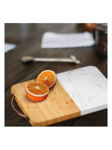 Дъска от мрамор и бамбук с дръжка