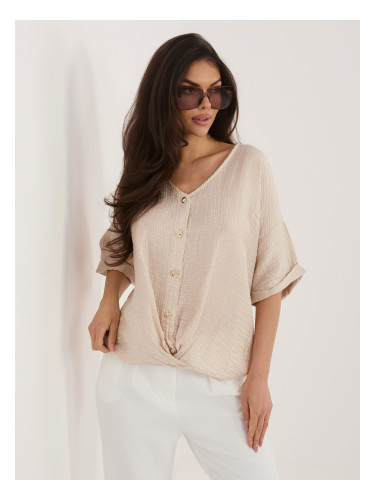 Бежова лятна блуза с къс ръкав