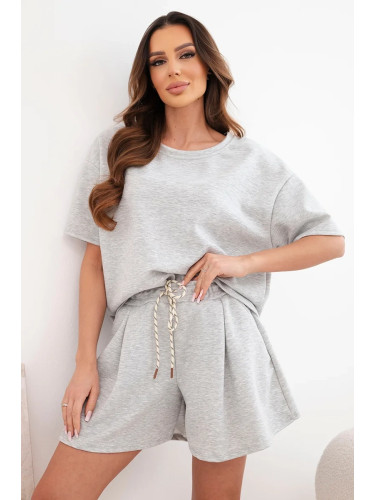 Дамски комплект с къс ръкав в сив меланж